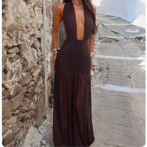 Outcast Rosii Maxi Dress in Chocolate Brown